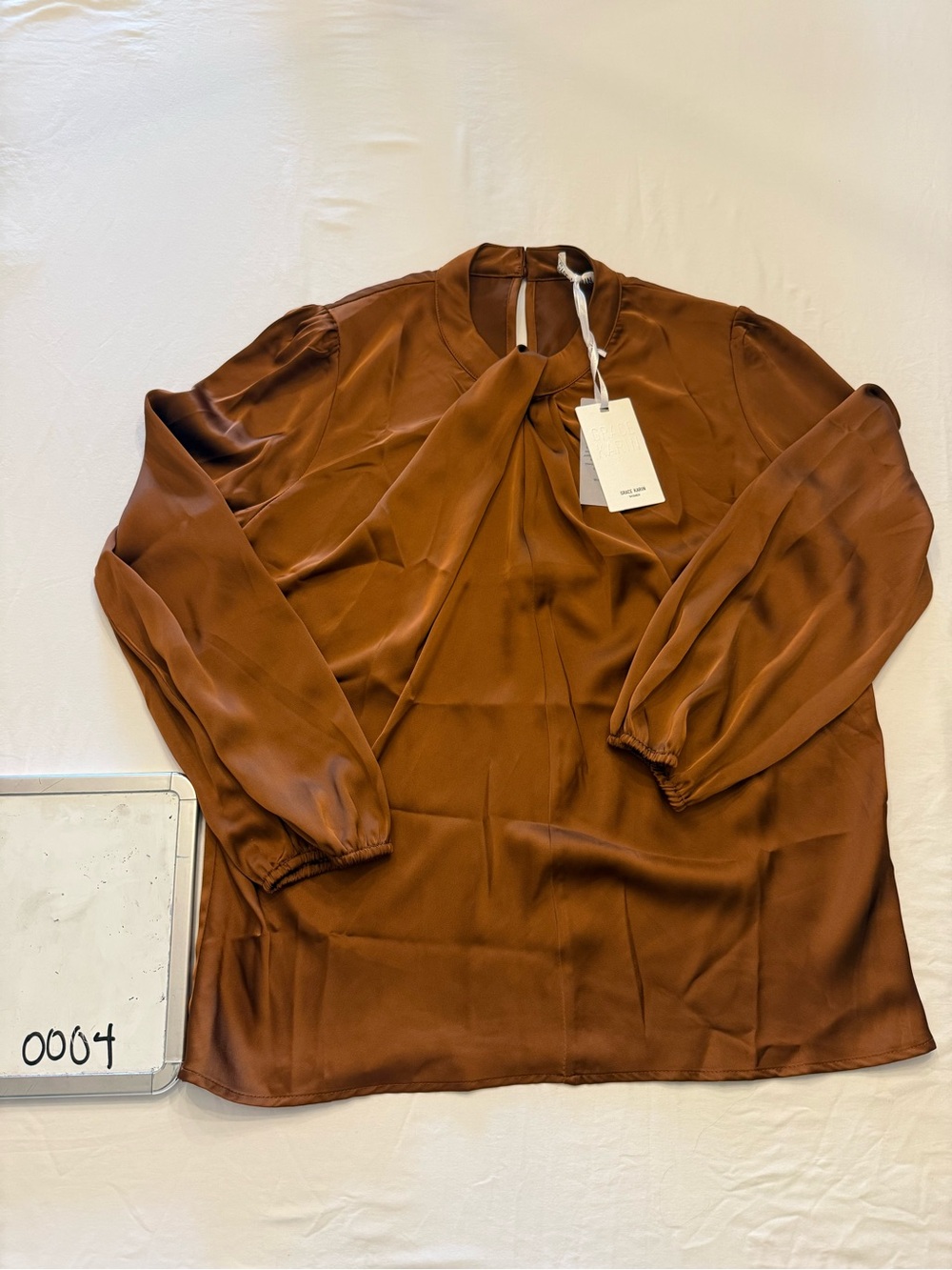 Grace Burnt Orange Satin Keyhole Blouse